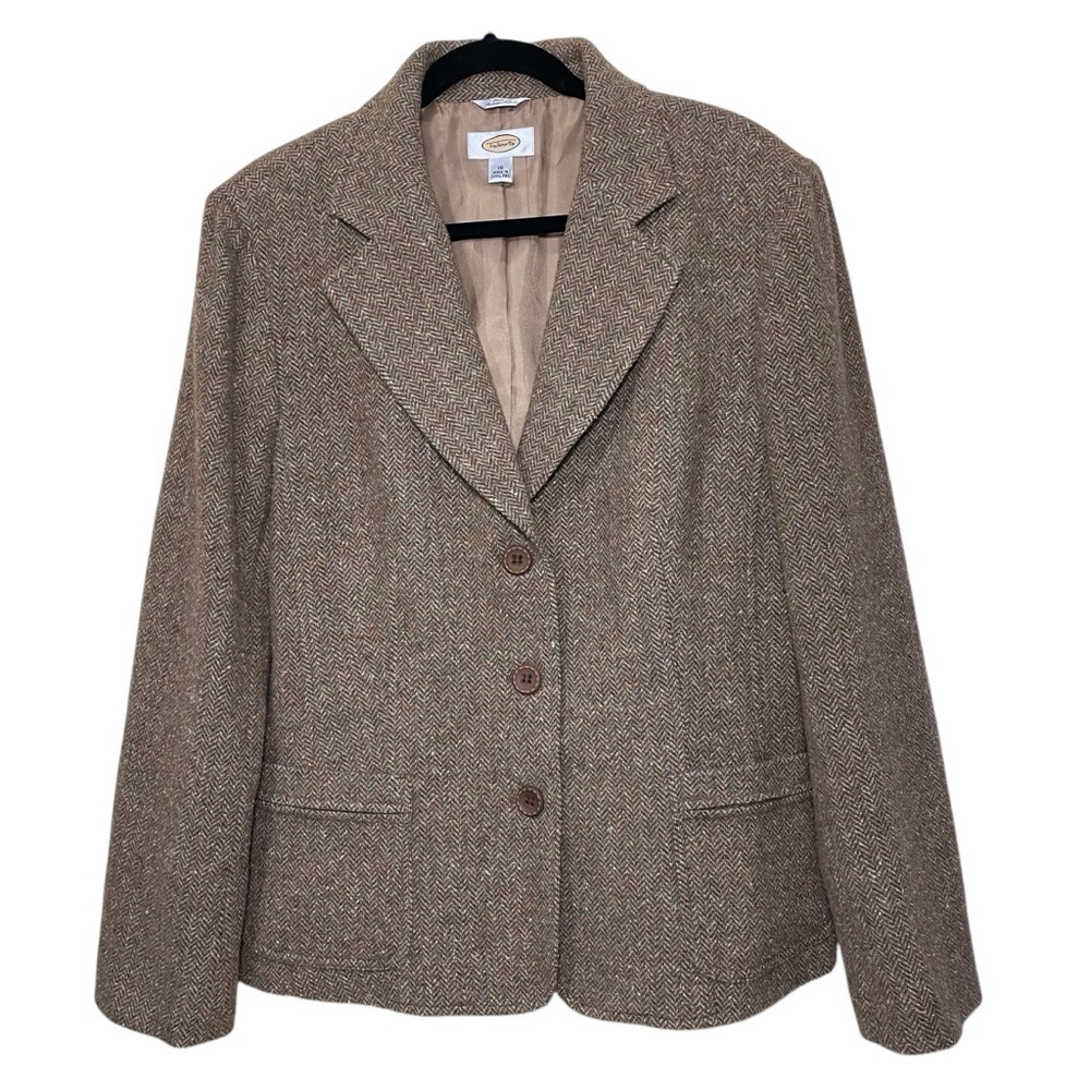 Talbots Brown Blazer with Notched Lapels and Wool Blend Fabric
